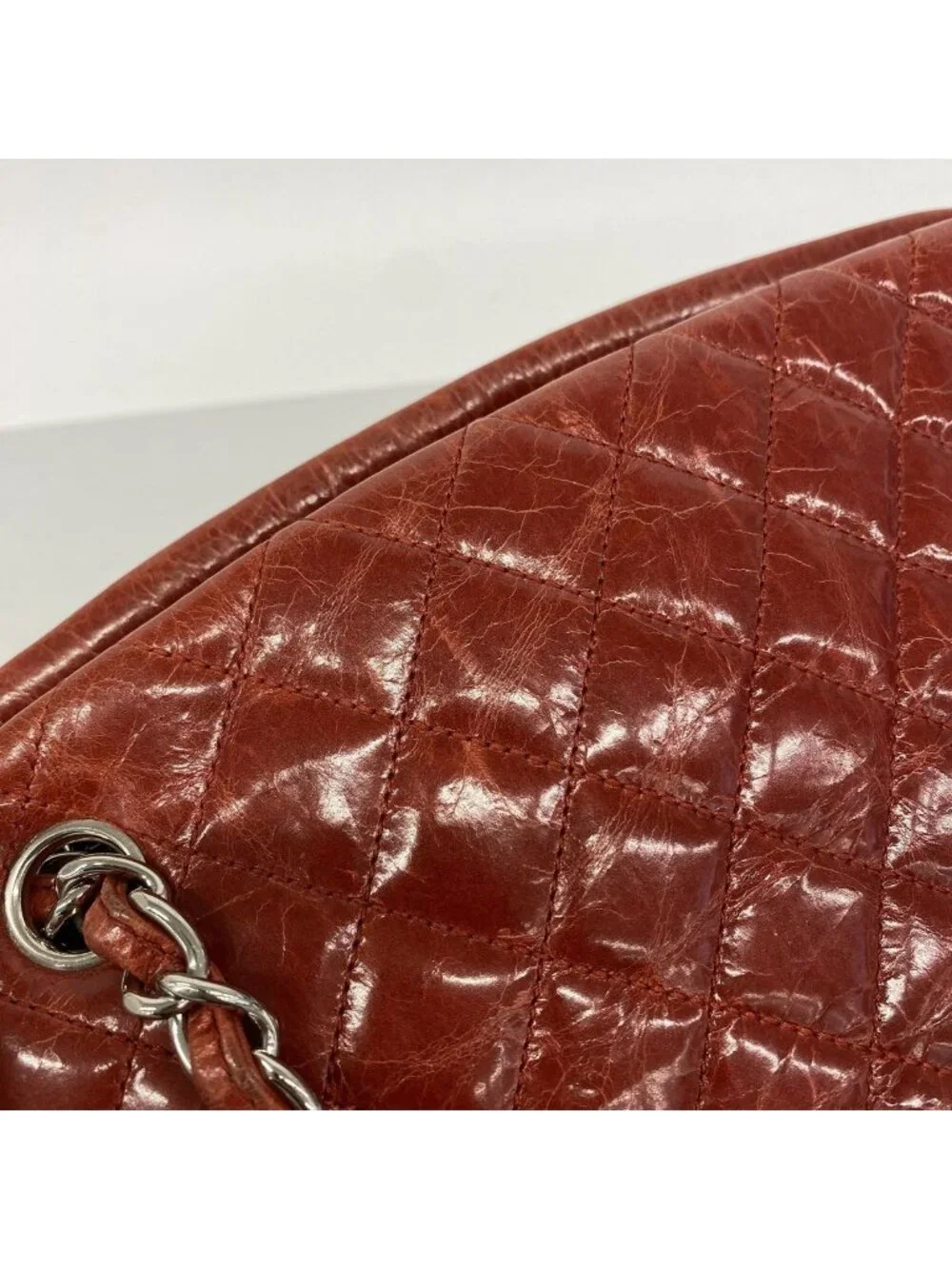 Chanel Shoulder Bag Quilted Leather Red Silver